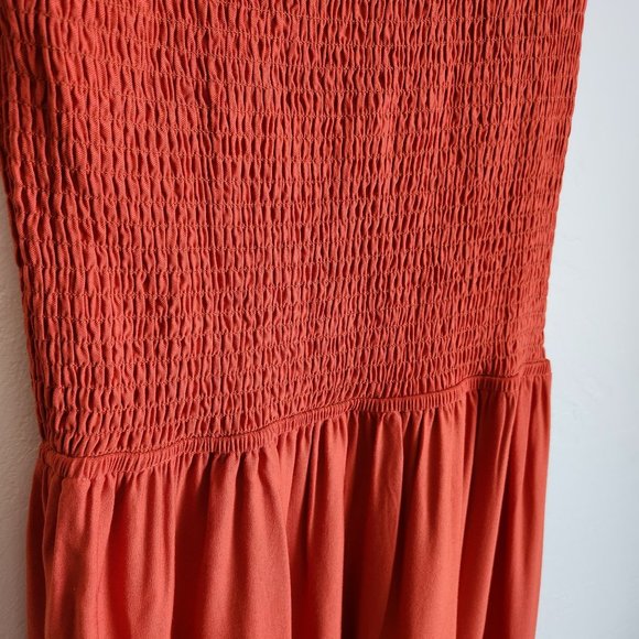 NEW! KYL smocked tiered dress with short ruffle sleeves in rust orange Size M - Picture 10 of 13